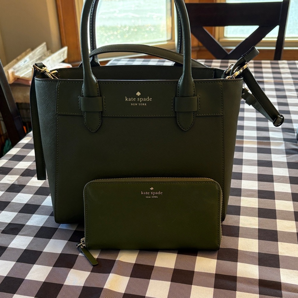 Kate Spade Dark Green Satchel and Wallet